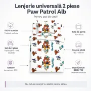Lenjerie universala 2 piese Paw Patrol Alb pentru pat copii - ASC6427968022907