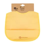 Baveta impermeabila cu buzunar, Petite&Mars, Nate, Fara PVC si ftalati, 37 &times; 27 cm, 6 luni+, Prindere velcro, Ocru BYN411818