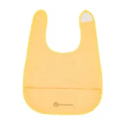 Baveta impermeabila cu buzunar, Petite&Mars, Nate, Fara PVC si ftalati, 37 &times; 27 cm, 6 luni+, Prindere velcro, Ocru BYN411818