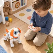 RS Toys Puppy Robot &ndash; cățeluș interactiv cu telecomandă, lumini și sunete, 25 cm SOLRS12385