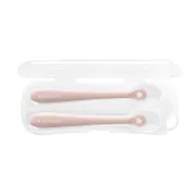 Set 2 lingurite din silicon alimentar cu carcasa de protectie, de la 4 luni+, Blush