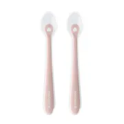 Set 2 lingurite din silicon alimentar cu carcasa de protectie, de la 4 luni+, Blush