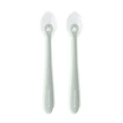 Set 2 lingurite din silicon alimentar cu carcasa de protectie, de la 4 luni+, Sage Green