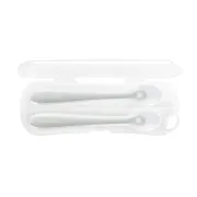 Set 2 lingurite din silicon alimentar cu carcasa de protectie, de la 4 luni+, Sand