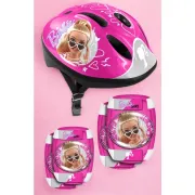 Set casca protectie, genunchiere si cotiere, Stamp, Sigure si confortabile, Reglabile, Conform cu EN1078, Marime 50/56 cm, 3 ani+, Barbie BYNCB200507