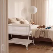 Patut co-sleeper, Lionelo, Luna Close&Cosy, 2 in 1, Cu laterala culisanta, Cu setare unghiulara, Cu roti, Reglabil in 6 pozitii pe inaltime, Alb BYNLO-LUNA_CLOSE&COSY