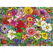 Ravensburger - Puzzle pentru varstnici fereastra flori cu sablon de imagine si suport din carton 100 piese mari XL - ARTRVSPA01364