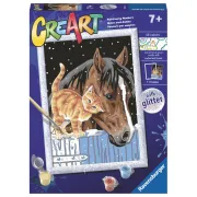 Ravensburger - CreArt pictura pe numere pentru copii cu sclipici pisicuta si cal - ARTRVSPBN20217