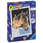 Ravensburger - CreArt pictura pe numere pentru copii cu sclipici pisicuta si cal - ARTRVSPBN20217