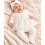 Costumas bebelusi fete 3 piese alb cu dantela si fundite, bumbac 100% sbshsn685