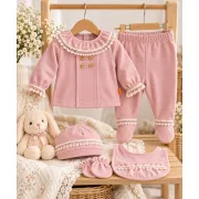 Costumas bebelusi fete 5 piese roz pudra cu dantela, bumbac 100% superbebe shop yby17sbs