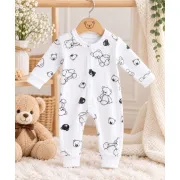 Salopetă bebe albă cu ursuleți, m&acirc;necă lungă, &icirc;nchidere cu capse, 0-3 luni hsn557sbs