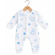 Salopetă bebe albă cu ursuleți bleu, m&acirc;necă lungă, &icirc;nchidere cu capse, 0-3 luni hsn557sbs-1