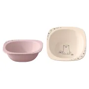 Set 2 castroane nip&reg; pentru mancarea copiilor cu motive gravate laser, din plastic cu peste 90% materii prime vegetale, fara melamina, lavabile in masina de spalat vase, Made in Germany, 4+ luni, roz, nip 38843