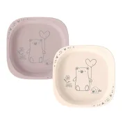 Set 2 castroane nip&reg; pentru mancarea copiilor cu motive gravate laser, din plastic cu peste 90% materii prime vegetale, fara melamina, lavabile in masina de spalat vase, Made in Germany, 4+ luni, roz, nip 38843