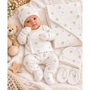 Set bebeluși din 5 piese alb cu model stelute, bumbac 100% sbshsn677-1