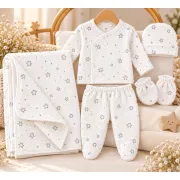 Set bebeluși din 5 piese alb cu model stelute, bumbac 100% sbshsn677-1