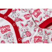 Set nou-născut bebe 5 piese, alb cu roșu, imprimeu iepurași, bluză, pantaloni, căciuliță, bavetă și mănuși mtr32sbs-a