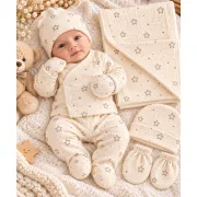 Set pentru bebeluși din 5 piese ivoire cu model stelute, bumbac 100% sbshsn677-1