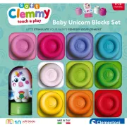 Clementoni - Set de joaca educational Soft Clemmy Unicorn cu 10 cuburi de constructie moi si lavabile - ARTCL17630
