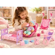 Bimbo Baby Skyler &ndash; set complet cu papusa 30 cm, patut, carucior si accesorii, 24+ luni SOLGL43336