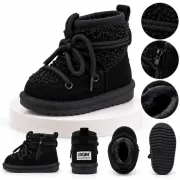 Cizme negre imblanite pentru fete superbaby din piele ecologica, talpa cauciuc, cu siret si fermoar, peste glezna, casual