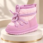 Cizme roz imblanite pentru fete superbaby din piele ecologica, talpa cauciuc, cu siret si fermoar, peste glezna, casual