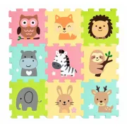 Covoras puzzle Nexli, Petite&Mars, Pentru copii, Din spuma, 90x90 cm, 9 bucati, 36 luni+, Safari Friends BYN960130