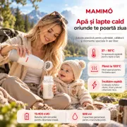 Incalzitor portabil apa si lapte pentru bebelusi mamimo, termos electric 500 ml, baterie 10.400 mah, temperatura reglabila 37&ndash;55&deg;c si 100&deg;c, incalzire rapida, mentinere temperatura, dezinfectare, afisaj led, inox 316l, alb/gri