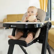 Scaun de masa, Petite&Mars, Tasty, Multifunctional 3 in 1, Pana la 15 kg, Reglabil pe inaltime in 7 pozitii, Spatar reglabil pana la 175 grade, Suport picioare si tavita reglabile, Cu roti, Pliabil, Aluminiu, 6-36 luni, Bej BYN361375
