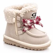 Cizme bej cu siret pentru fetite, inchidere cu fermoar, piele ecologica, model winter style