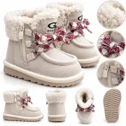 Cizme bej cu siret pentru fetite, inchidere cu fermoar, piele ecologica, model winter style