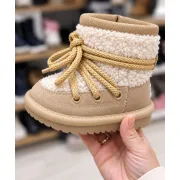 Cizme bej imblanite pentru fete superbaby din piele ecologica, talpa cauciuc, cu siret si fermoar, peste glezna, casual (2)