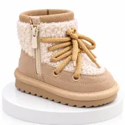 Cizme bej imblanite pentru fete superbaby din piele ecologica, talpa cauciuc, cu siret si fermoar, peste glezna, casual (2)