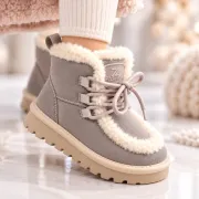 Cizme gri imblanite pentru fete din piele ecologica, talpa cauciuc, model cozy