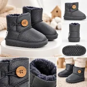 Cizme gri pentru fetita, superbaby, model nasturel, piele ecologica