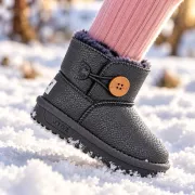 Cizme gri pentru fetita, superbaby, model nasturel, piele ecologica