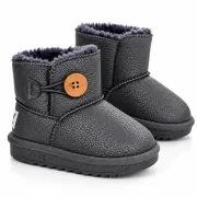 Cizme gri pentru fetita, superbaby, model nasturel, piele ecologica