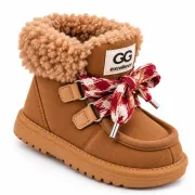 Cizme maro cu siret pentru fetite, inchidere cu fermoar, piele ecologica, model winter style