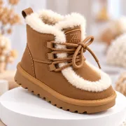 Cizme maro imblanite pentru fete din piele ecologica, talpa cauciuc, model cozy