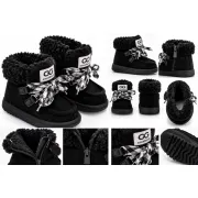 Cizme negre cu siret pentru fetite, inchidere cu fermoar, piele ecologica, model winter style