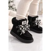 Cizme negre cu siret pentru fetite, inchidere cu fermoar, piele ecologica, model winter style
