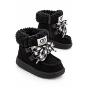 Cizme negre cu siret pentru fetite, inchidere cu fermoar, piele ecologica, model winter style