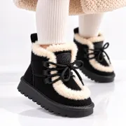 Cizme negre imblanite pentru fete din piele ecologica, talpa cauciuc, model cozy