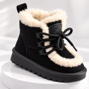 Cizme negre imblanite pentru fete din piele ecologica, talpa cauciuc, model cozy