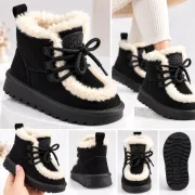 Cizme negre imblanite pentru fete din piele ecologica, talpa cauciuc, model cozy