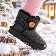 Cizme negre pentru fetita, superbaby, model nasturel, piele ecologica