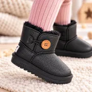 Cizme negre pentru fetita, superbaby, model nasturel, piele ecologica