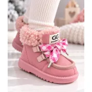 Cizme roz cu siret pentru fetite, inchidere cu fermoar, piele ecologica, model winter style