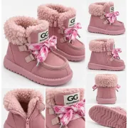 Cizme roz cu siret pentru fetite, inchidere cu fermoar, piele ecologica, model winter style